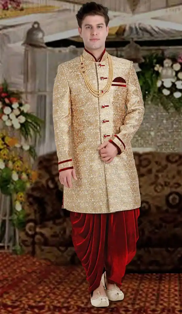 Brown Color Brocade Jamawar Designer Wedding Men Sherwani | FH565684140