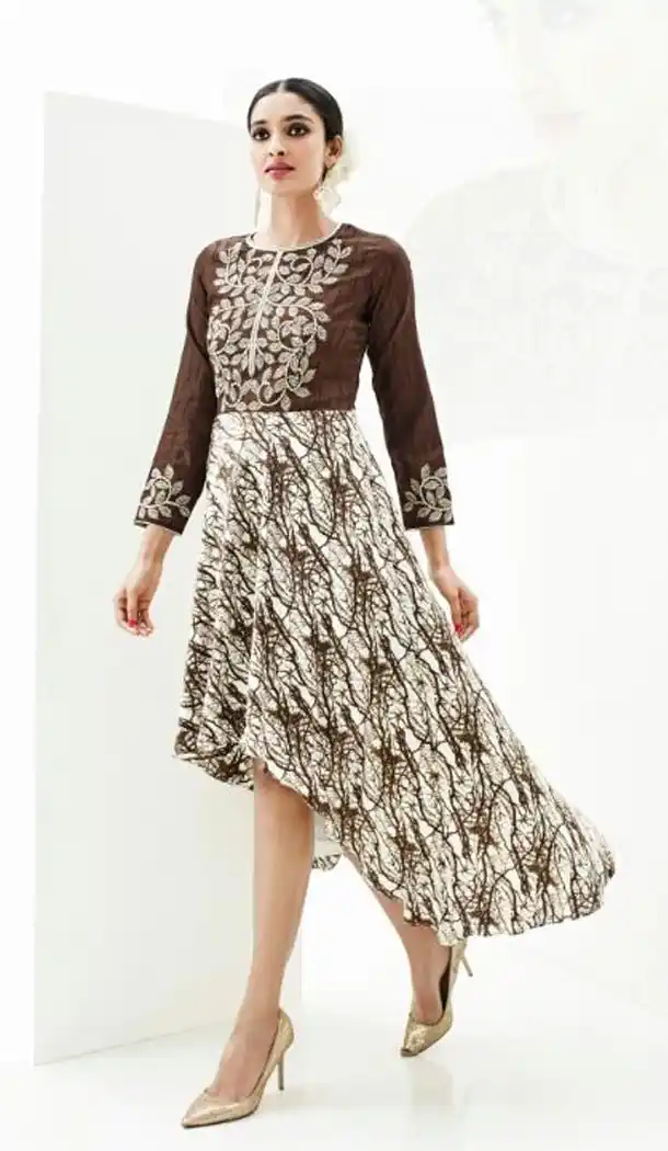 Chocolate Color Silk Wrap Style Summer Readymade Kurti | FH565784141