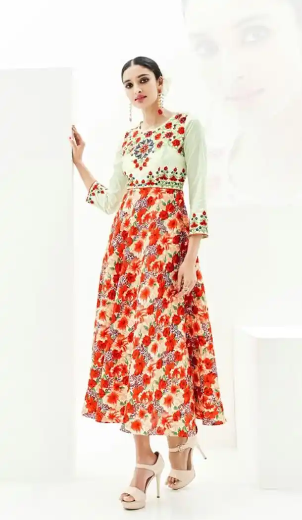 Honeydew Color Georgette Anarkali Style Summer Readymade Kurta | FH565784143