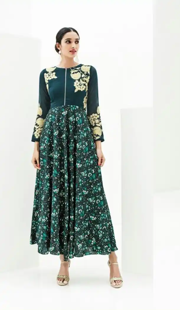 Greenish Blue Color Georgette Anarkali Style Summer Readymade Kurta | FH565784144