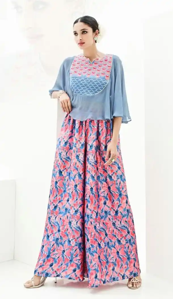 Salmon Color Georgette Anarkali Style Summer Readymade Kurta | FH565784145