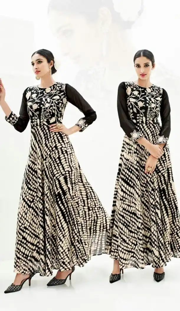 Black Color Silk Anarkali Style Summer Readymade Kurta | FH565784151
