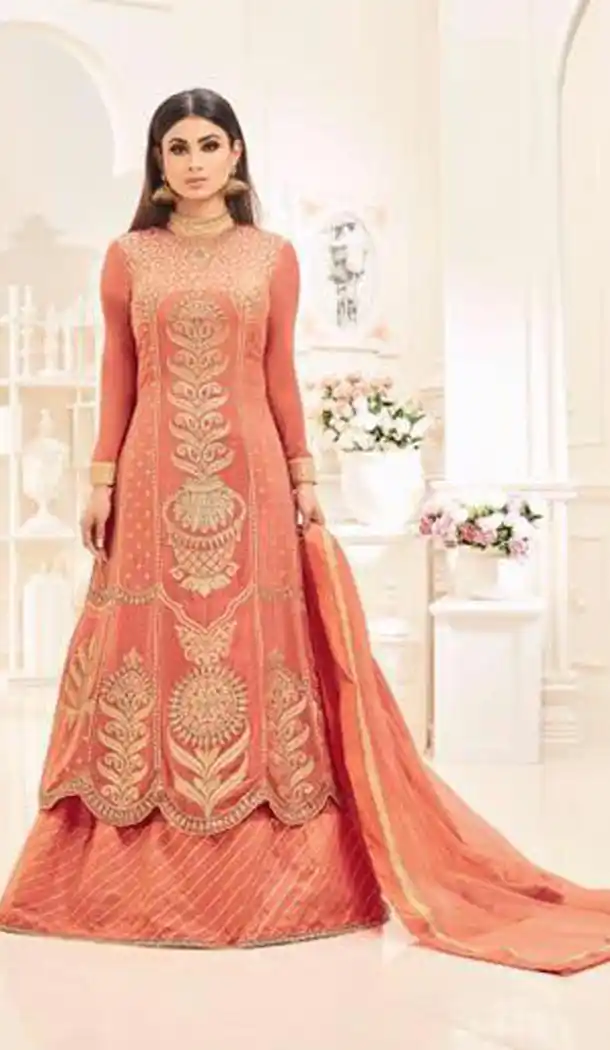 Bollywood Tv Serial Nagin Actress Shivanya in Orange Color Georgette Salwar Kameez | FH566984274
