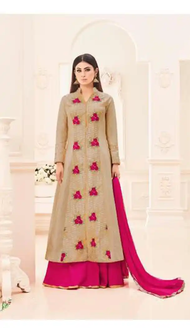 Bollywood Tv Serial Nagin Actress Shivanya in Beige Color Silk Salwar Kameez | FH566984275