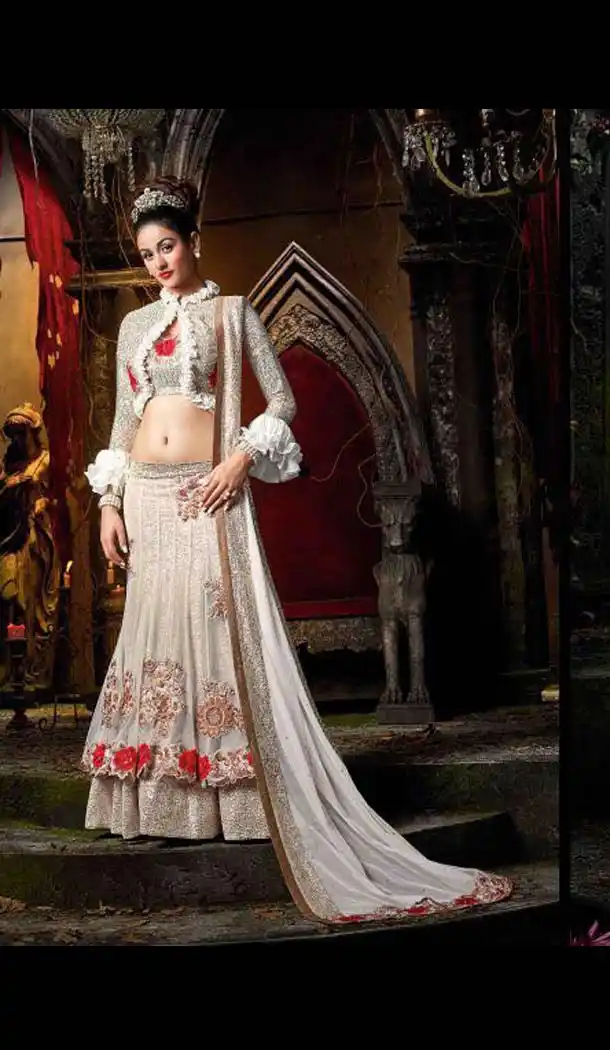 White Color Georgette,Net Designer Wear A Line Lehenga Choli | FH567684337