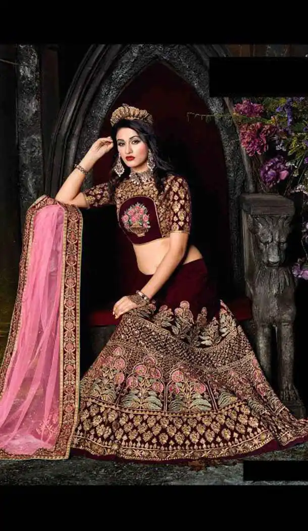Maroon Color Velvet Designer Wear A Line Lehenga Choli | FH567684338