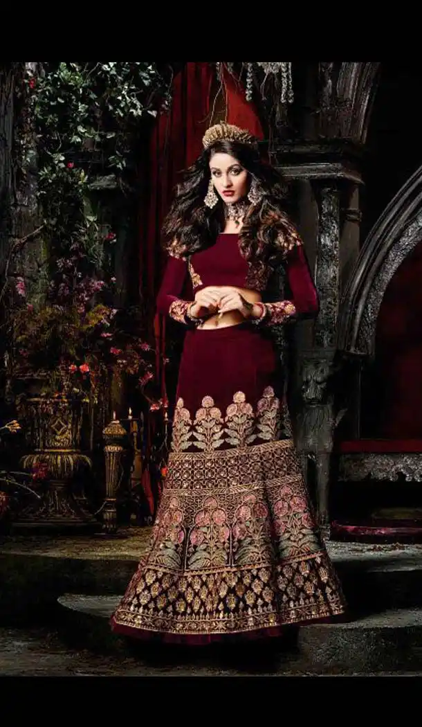 Maroon Color Velvet Designer Wear A Line Lehenga Choli | FH567684338