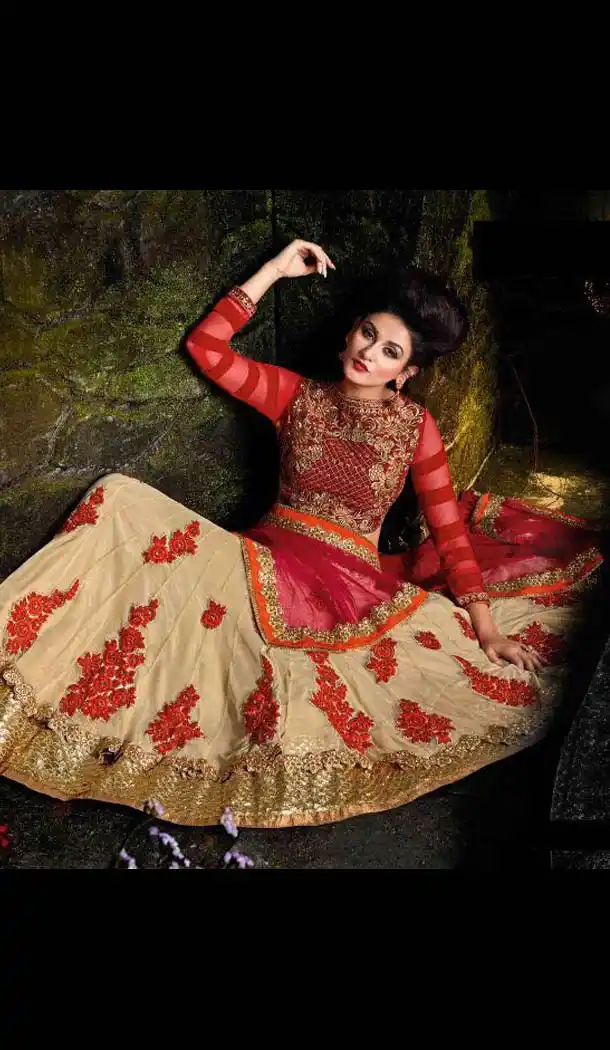 Beige Color Net Designer Wear A Line Lehenga Choli | FH56768439