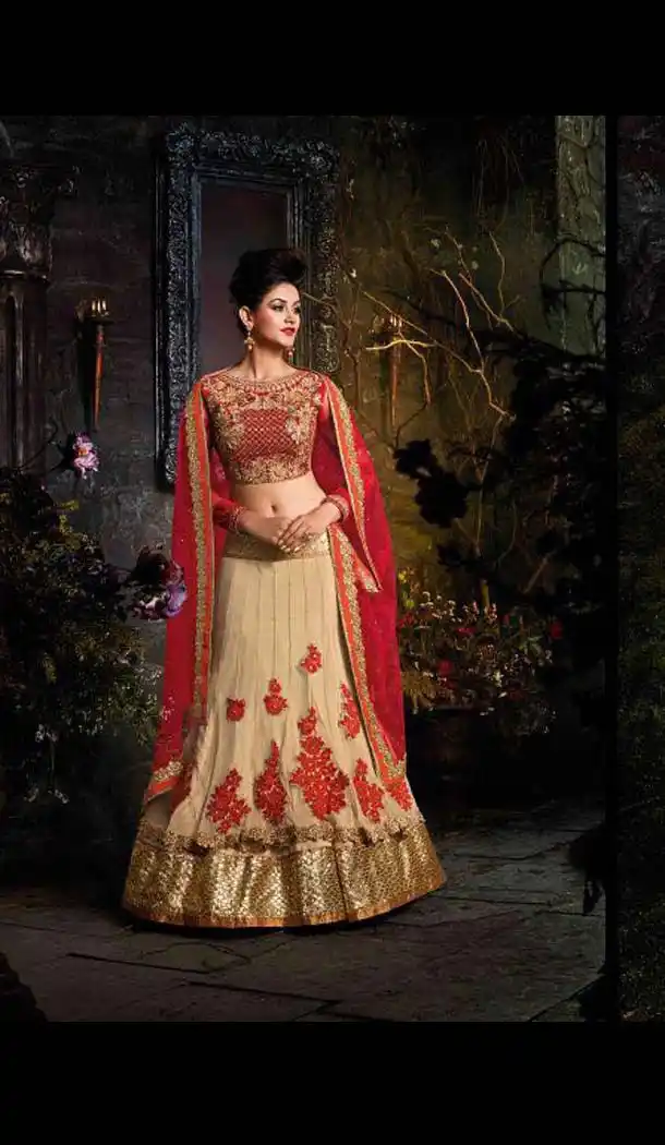 Beige Color Net Designer Wear A Line Lehenga Choli | FH56768439