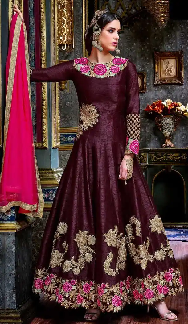 Maroon Color Georgette Long Anarkli Style Pakistani Salwar Kameez | FH568684444