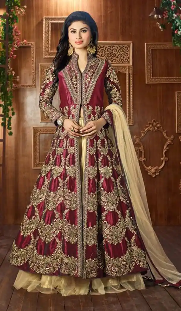 Mouni Roy Celebrity Salwar Kameez Collection in Maroon Color | FH569384502