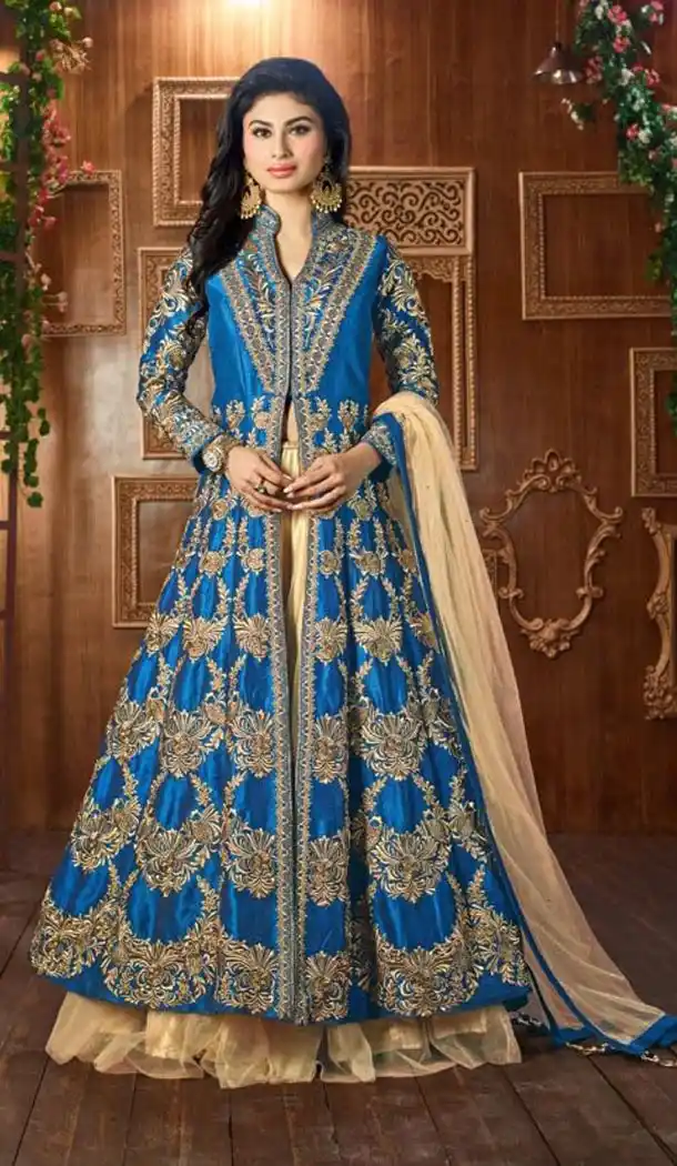 Mouni Roy Celebrity Salwar Kameez Collection in Sky Blue Color | FH569384505