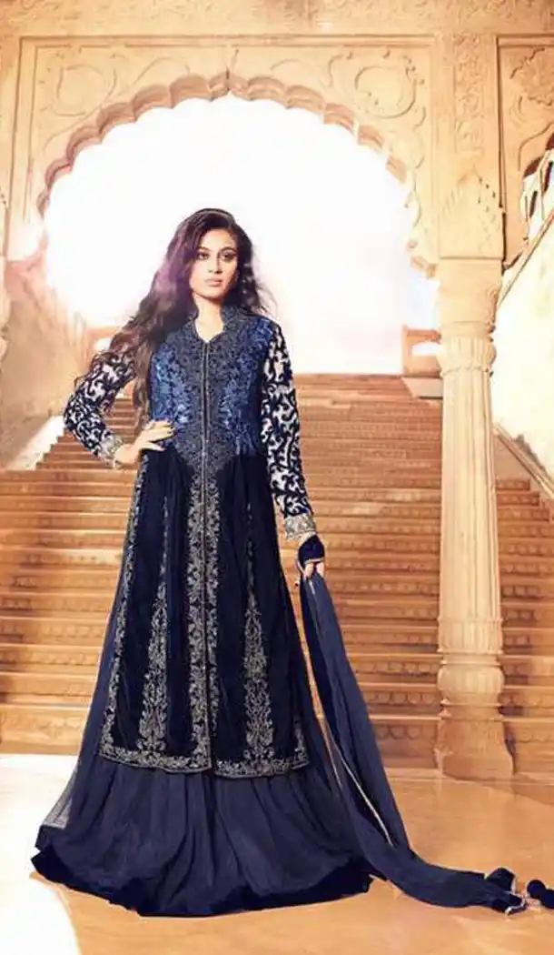 Pakistani Style Beige Color Net,Velvet Straight Cut Salwar Kameez | FH569784546