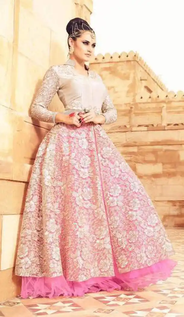 Pakistani Style Off White Color Net Achkan Salwar Kameez | FH569784547