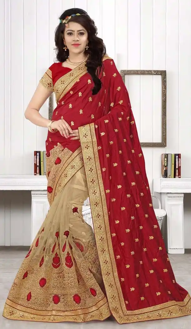 Red Color Art Silk,Net Lace Work Party Wear Style Saree Blouse | FH570084585