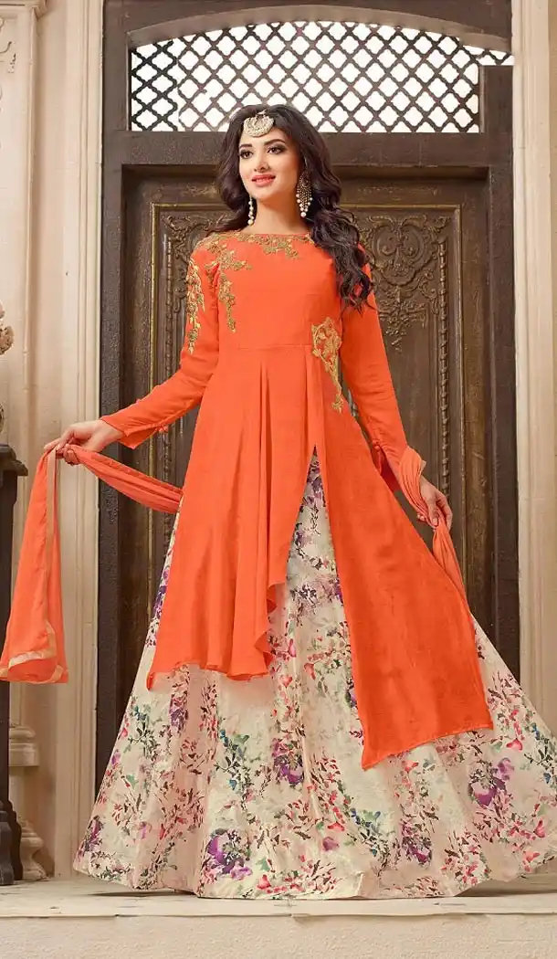 Orange Color Georgette Embroidery Work Party Wear Salwar Kameez | FH570684641