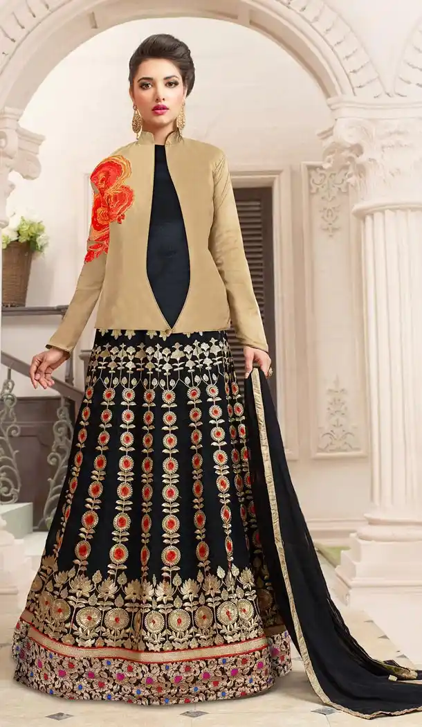 Black Color Georgette Embroidery Work Party Wear Salwar Kameez | FH570684643