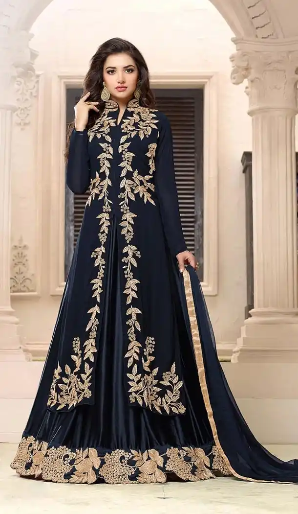 Blue Color Georgette Embroidery Work Party Wear Salwar Kameez | FH570684644