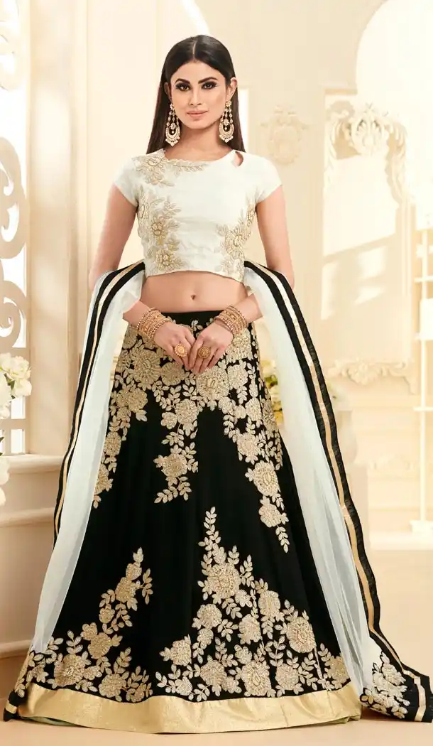 Tv Serial Actress Mouni Roy in Black Color Georgette Lehenga Choli | FH572484777