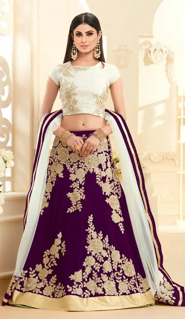 Tv Serial Actress Mouni Roy in Purple Color Georgette Lehenga Choli | FH572484780