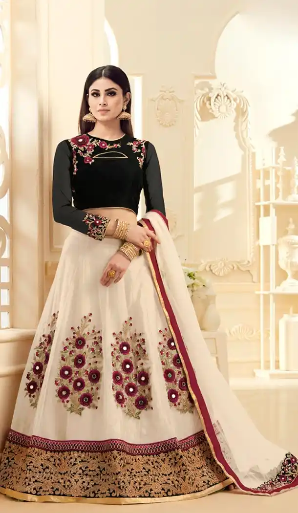 Tv Serial Actress Mouni Roy in Off White Color Georgette Lehenga Choli | FH572484781
