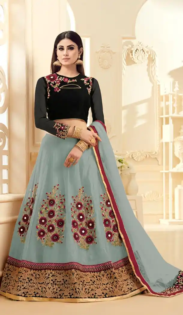 Tv Serial Actress Mouni Roy in Slate Grey Color Georgette Lehenga Choli | FH572484782