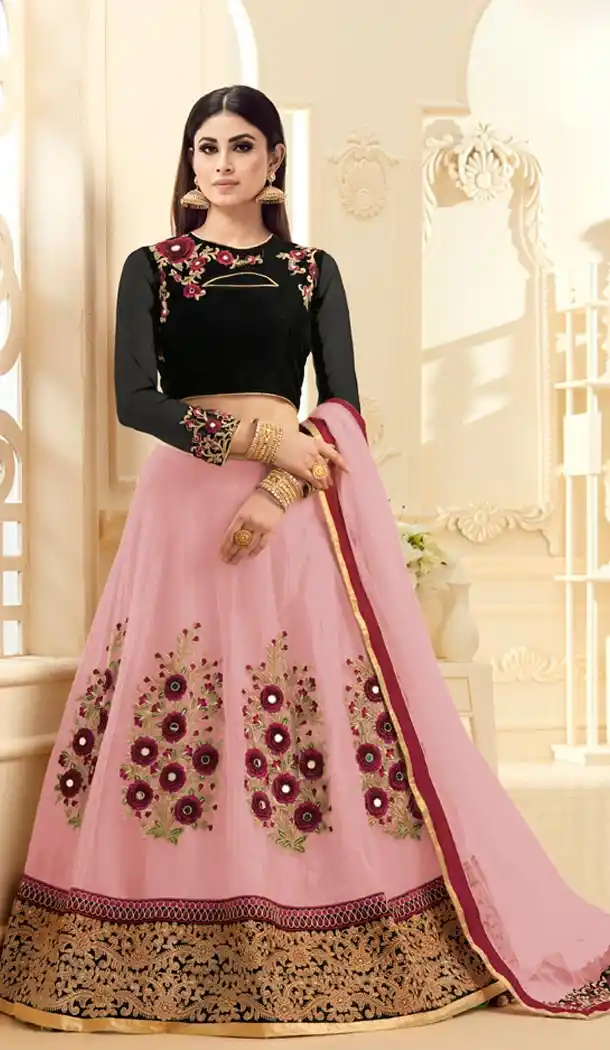 Tv Serial Actress Mouni Roy in Salmon Color Georgette Lehenga Choli | FH572484783