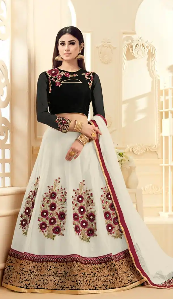 Tv Serial Actress Mouni Roy in White Color Georgette Lehenga Choli | FH572484784