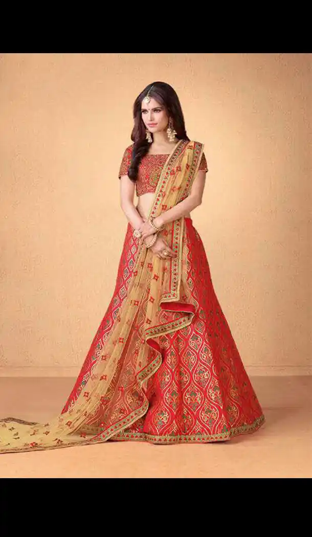 Banarasi Silk Circular Style Traditional Lehenga Choli in Red Color | FH572584797