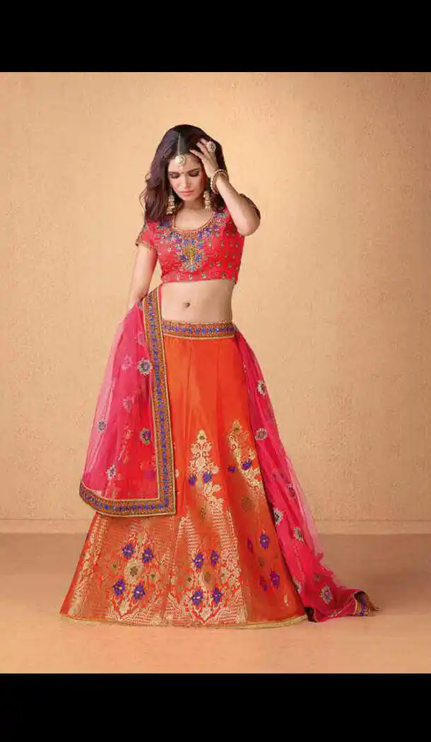 Banarasi Silk Circular Style Traditional Lehenga Choli in Orange Color | FH572584801