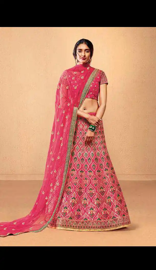 Banarasi Silk Circular Style Traditional Lehenga Choli in Deep Pink Color | FH572584802