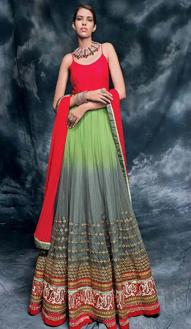 Pakistani Style Designer one Pcs Gown in Grey and Net | FH573084853