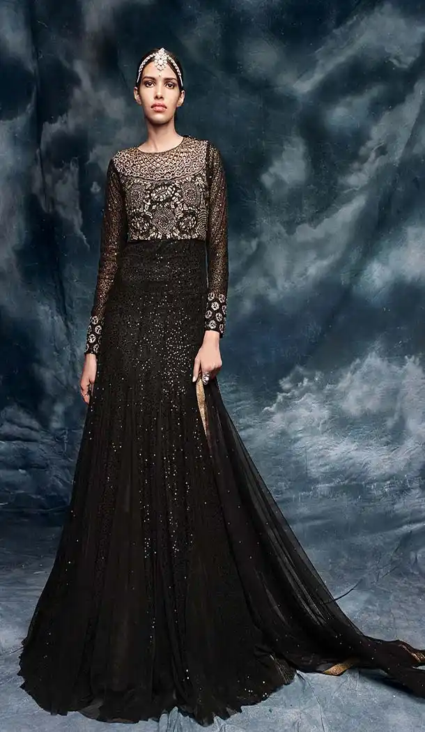 Pakistani Style Designer one Pcs Gown in Black and Net | FH573084858