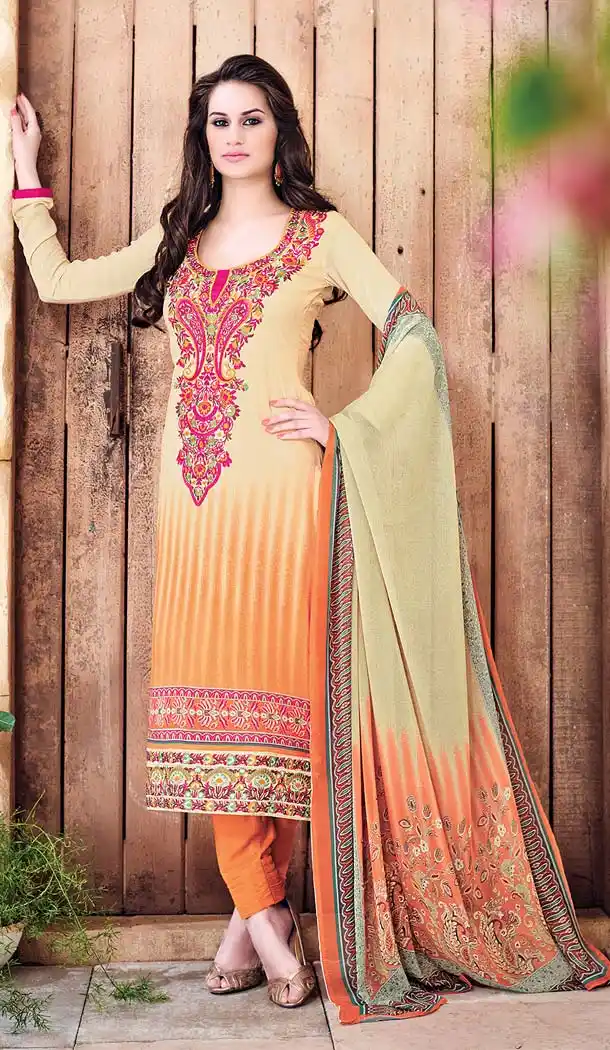 Orange Color Georgette Printed Straight Cut Salwar Kameez | FH573284866