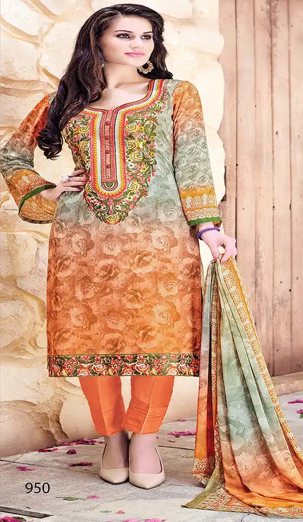 Orange Color Georgette Printed Straight Cut Salwar Kameez | FH573284867