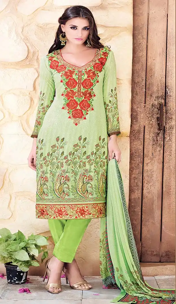 Green Color Georgette Printed Straight Cut Salwar Kameez | FH573284870