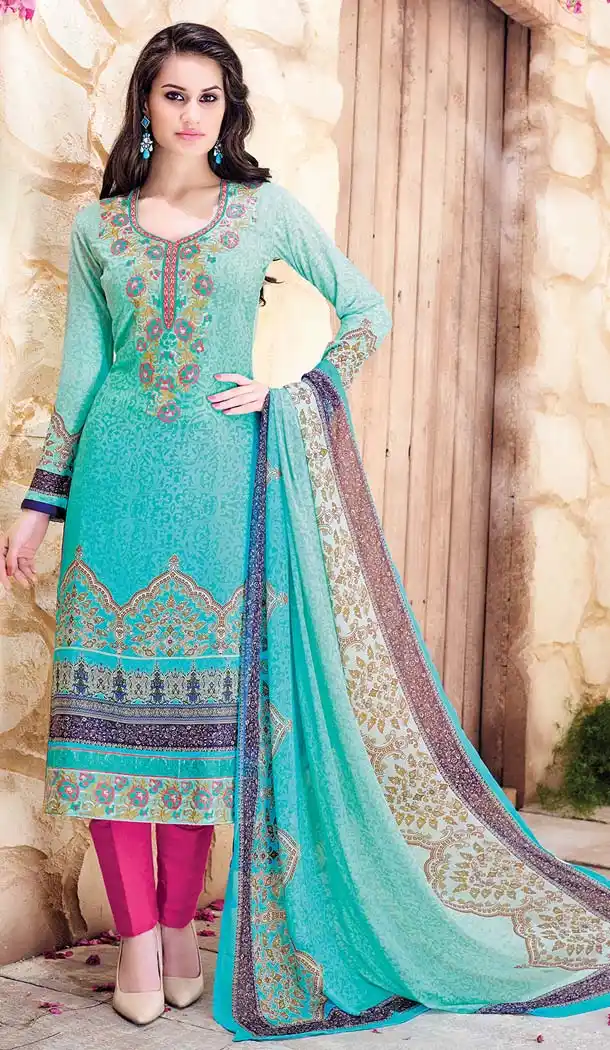Light Turquoise Color Georgette Printed Straight Cut Salwar Kameez | FH573284871