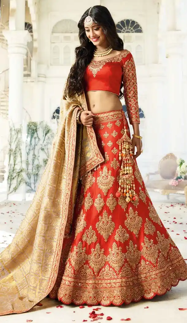 Designer Wear Lehenga Choli in Orange Color with Silk and Embroidery | FH573785022