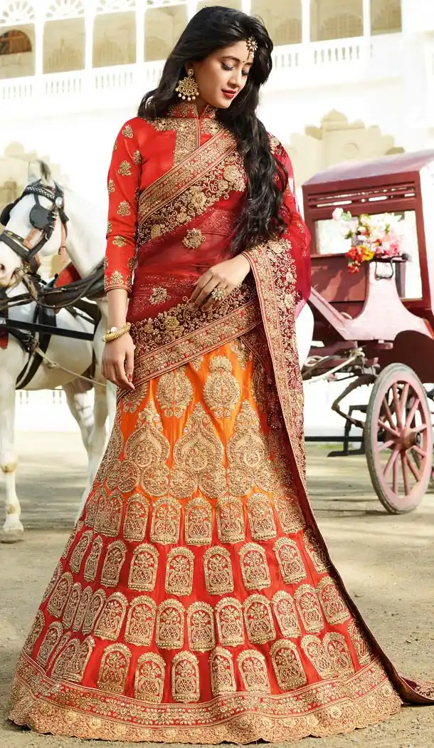 Designer Wear Lehenga Choli in with Silk and Embroidery Orange Color | FH573785026