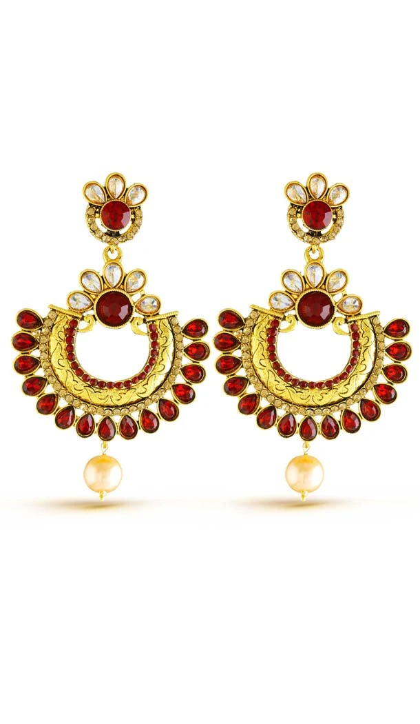 Women Maroon Color Artificial Chandelier Style Fancy Earring | FH573885030