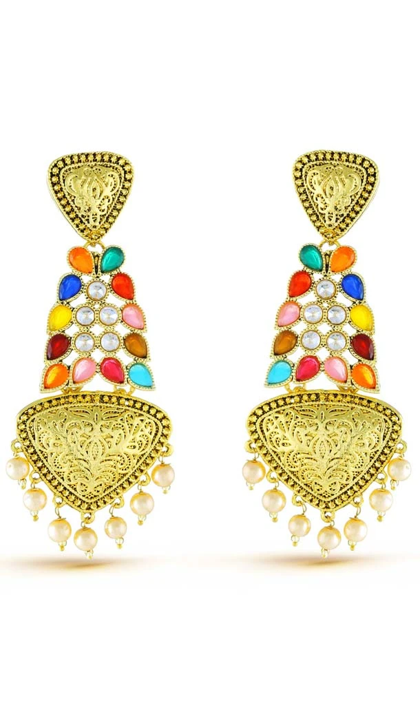 Gold Color Artificial Fancy Drop Earring | FH573885033