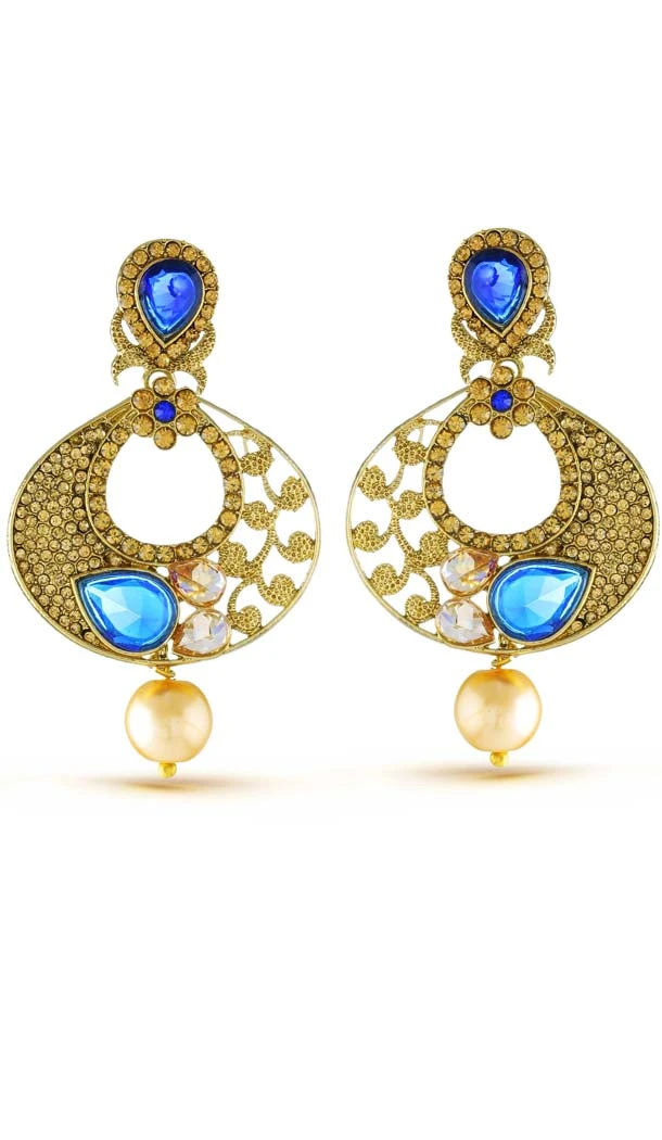 Gold Color Earrings Aqua Quartz Plate Stone | FH573885039