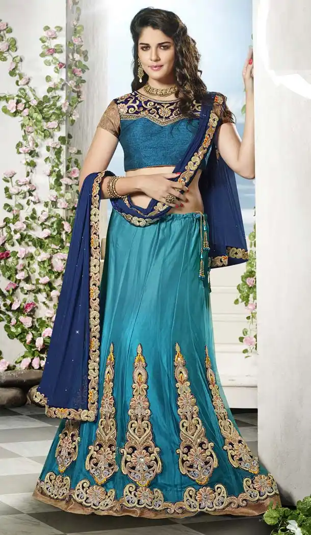 Cadet Blue Color Art Silk Traditional Wear A Line Lehenga Choli | FH573984942