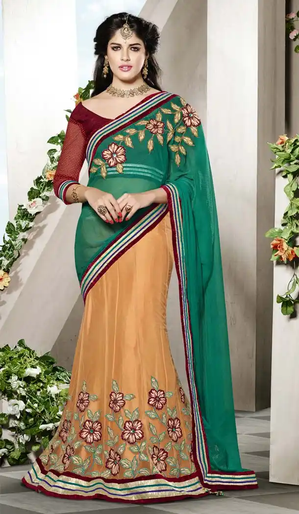 Emerald Color Net Traditional Wear A Line Lehenga Choli | FH573984943
