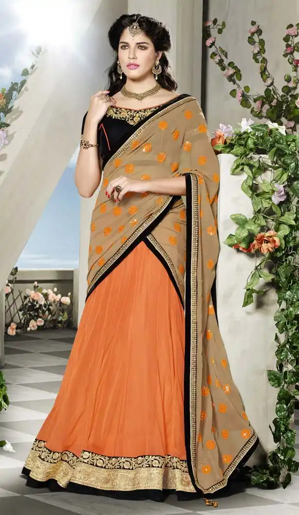 Orange Color Net Traditional Wear A Line Lehenga Choli | FH573984944