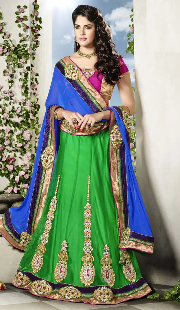 Women Green Color Net Traditional Wear A Line Lehenga Choli | FH573984945