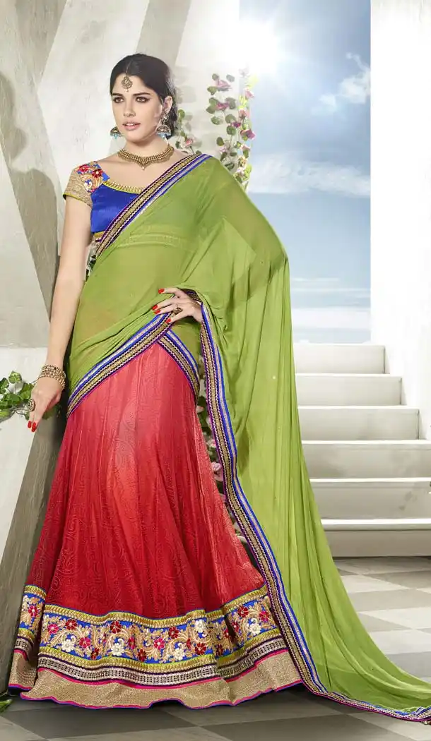 Red Color Net Traditional Wear A Line Lehenga Choli | FH573984947