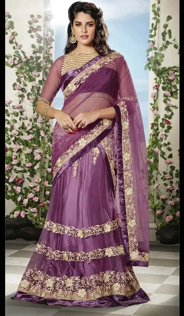 Lavender Color Net Traditional Wear A Line Lehenga Choli | FH573984949