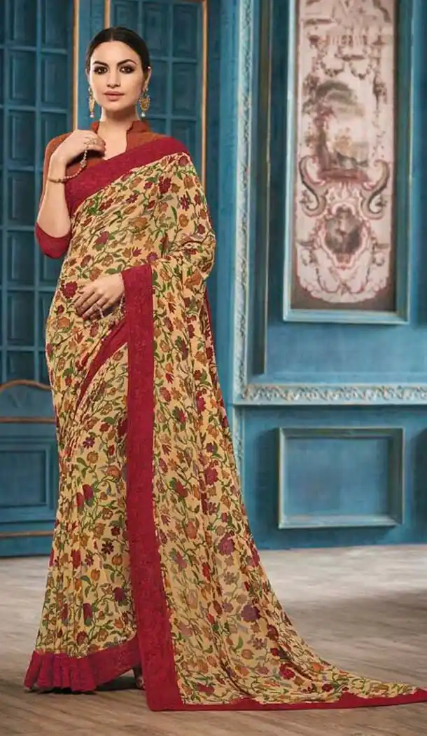 Printed Work Casual Wear Saree in Slate Georgette Grey Color | FH574185048