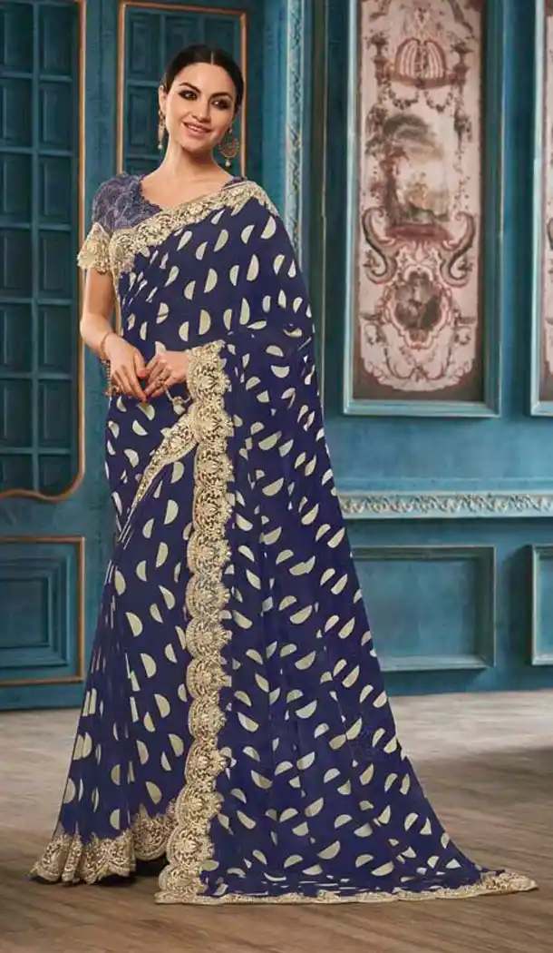 Blue Color and Georgette Printed Work Casual Wear Saree | FH574185055